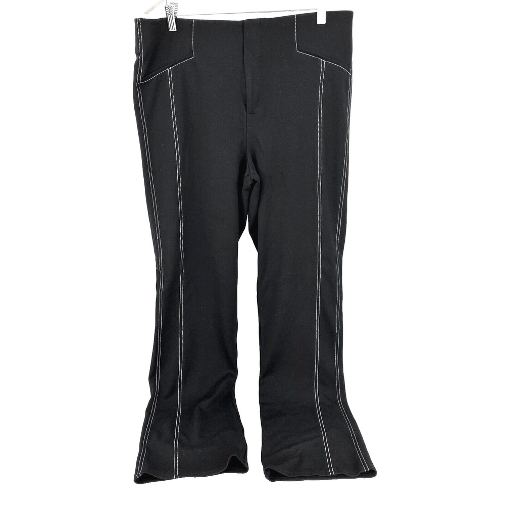INC Pants Women's 16 Black w White Stitching Boot Cut Hi Rise, Thick Rayon Blend
